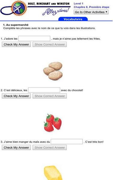 Holt, Rinehart and Winston: Allez, Viens! French Vocabulary Food Unknown Type Holt, Rinehart and Winston: Allez, Viens! French Vocabulary Food Unknown Type