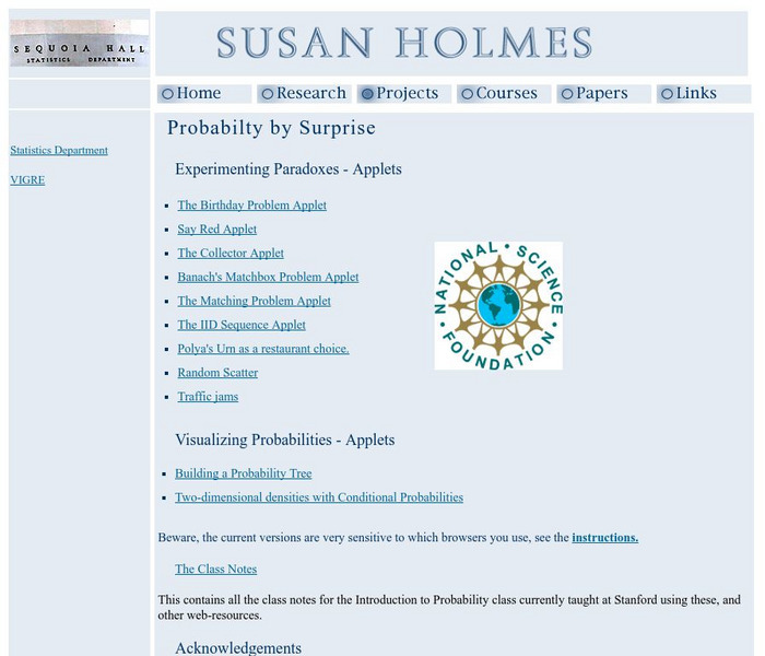 Stanford University: Probability Experiment Applets App