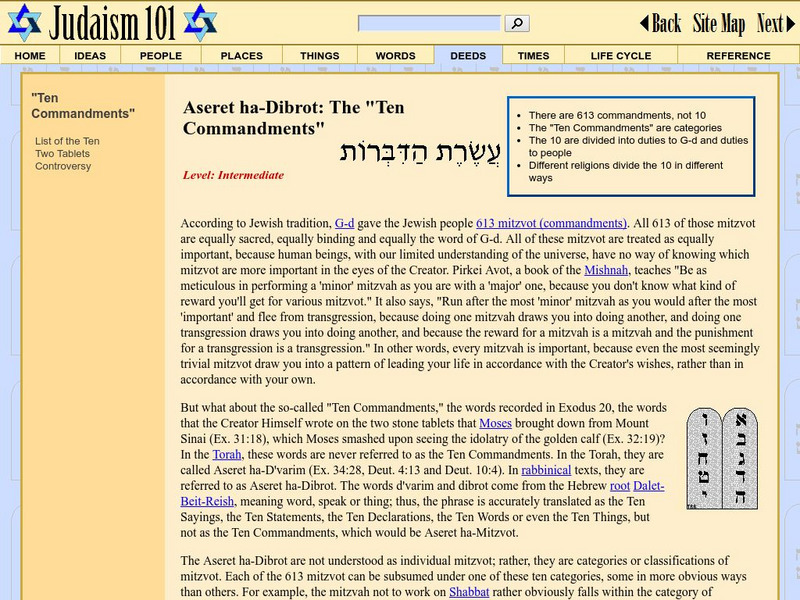 Judaism 101: Aseret Ha Dibrot: The "Ten Commandments" Article Judaism 101: Aseret Ha Dibrot: The "Ten Commandments" Article