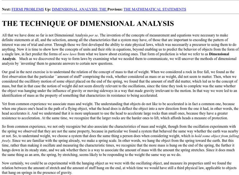 University of Texas: Dimensional Analysis Handout