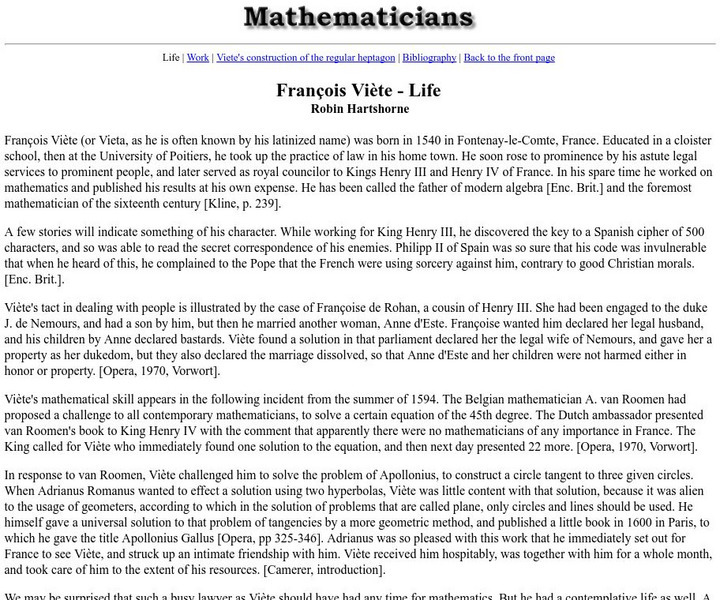 University of California Berkeley: Francois Viete Handout University of California Berkeley: Francois Viete Handout