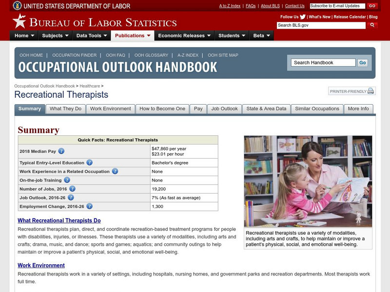 Bureau of Labor Statistics: Recreational Therapist Handout Bureau of Labor Statistics: Recreational Therapist Handout