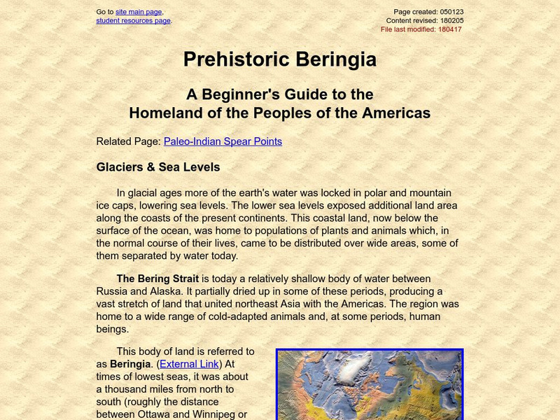 Beringia Chronology: Prehistoric Beringia Handout Beringia Chronology: Prehistoric Beringia Handout