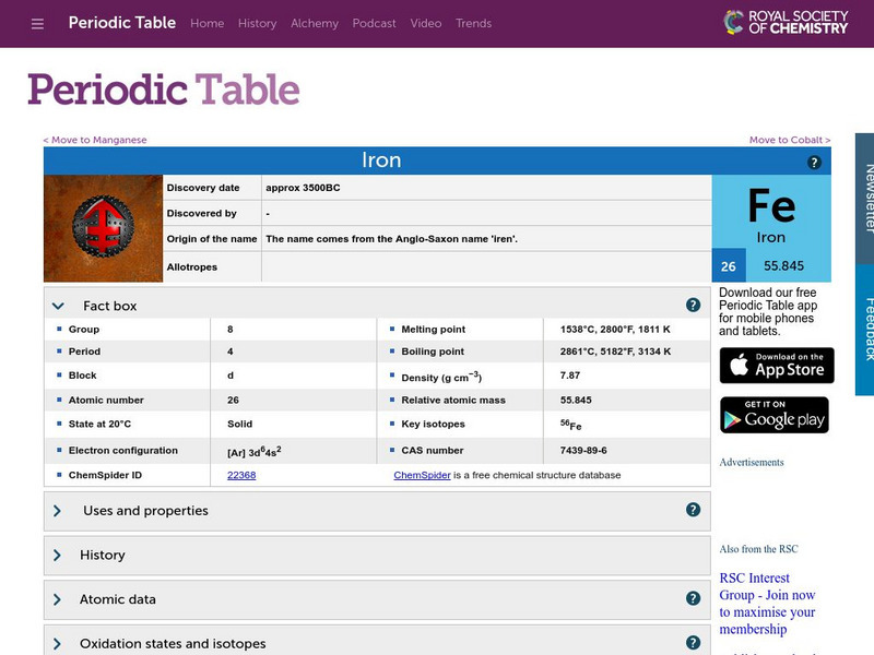Chemical Society: Iron Website Chemical Society: Iron Website