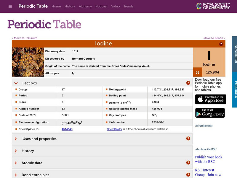 Chemical Society: Iodine Website Chemical Society: Iodine Website