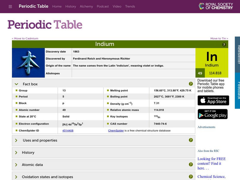 Chemical Society: Indium Website Chemical Society: Indium Website