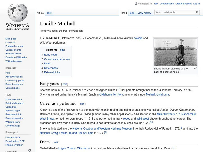 Wikipedia: Lucille Mulhall Handout Wikipedia: Lucille Mulhall Handout