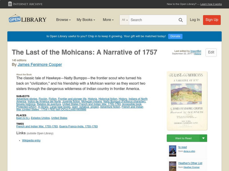 Open Library: The Last of the Mohicans: A Narrative of 1757 eBook Open Library: The Last of the Mohicans: A Narrative of 1757 eBook