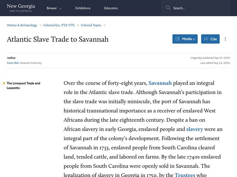 New Georgia Encyclopedia: Atlantic Slave Trade to Savannah Handout New Georgia Encyclopedia: Atlantic Slave Trade to Savannah Handout