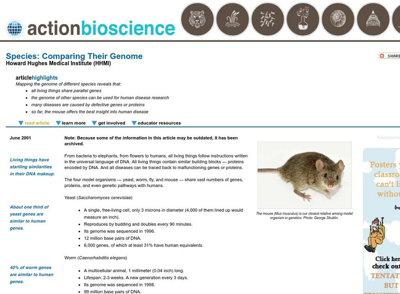 Action Bioscience: Species: Comparing Their Genome Article Action Bioscience: Species: Comparing Their Genome Article