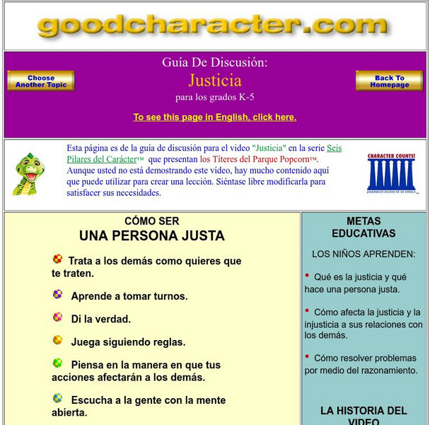 Good Character: The Six Pillars of Character: Fairness (Spanish) Lesson Plan Good Character: The Six Pillars of Character: Fairness (Spanish) Lesson Plan
