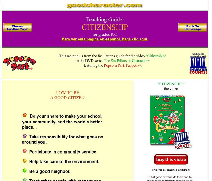 Good Character: The Six Pillars of Character: Citizenship Lesson Plan