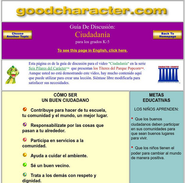 Good Character: The Six Pillars of Character: Citizenship (Spanish) Lesson Plan