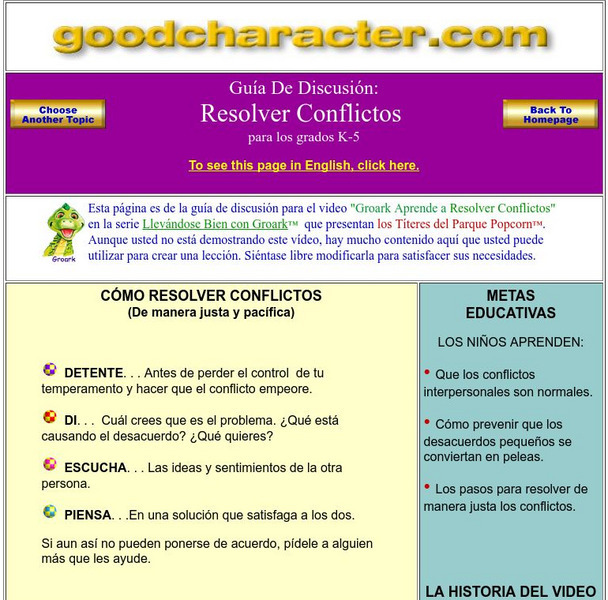 Good Character: Working Out Conflicts Lesson Plan Good Character: Working Out Conflicts Lesson Plan