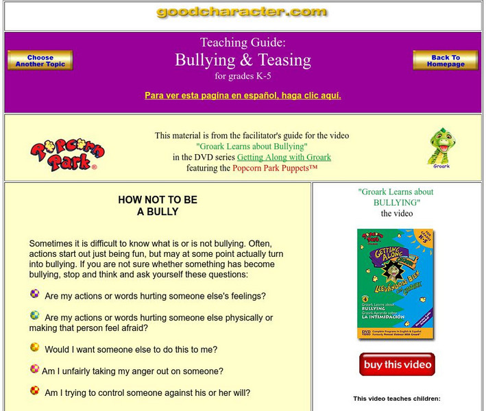 Good Character: Bullying & Teasing Lesson Plan Good Character: Bullying & Teasing Lesson Plan