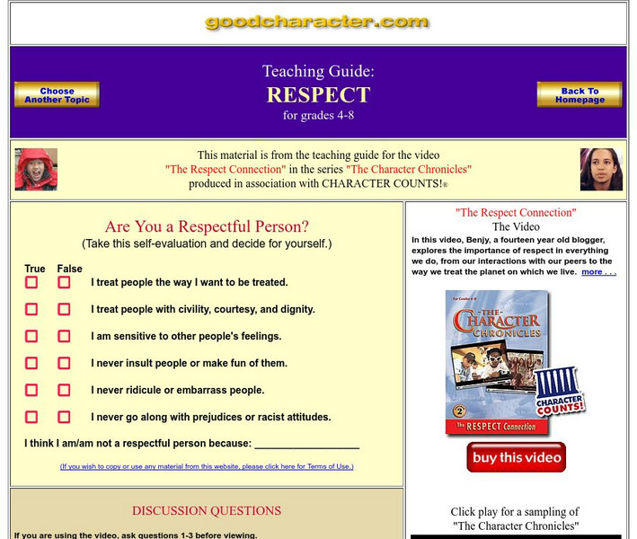 Good Character: Respect Lesson Plan Good Character: Respect Lesson Plan