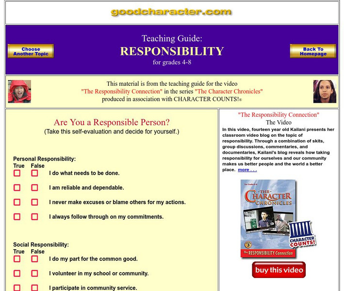 Good Character: Responsibility Lesson Plan Good Character: Responsibility Lesson Plan
