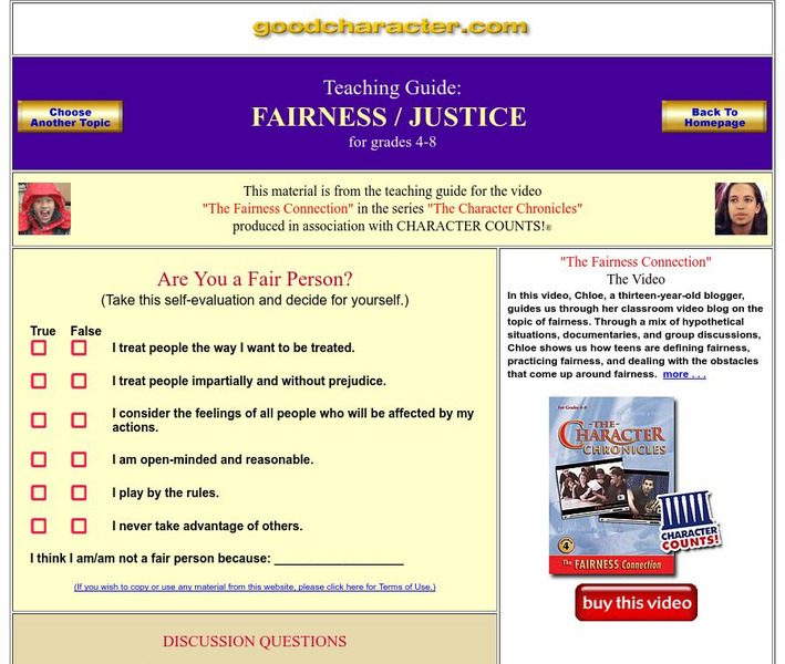 Good Character: Fairness Lesson Plan