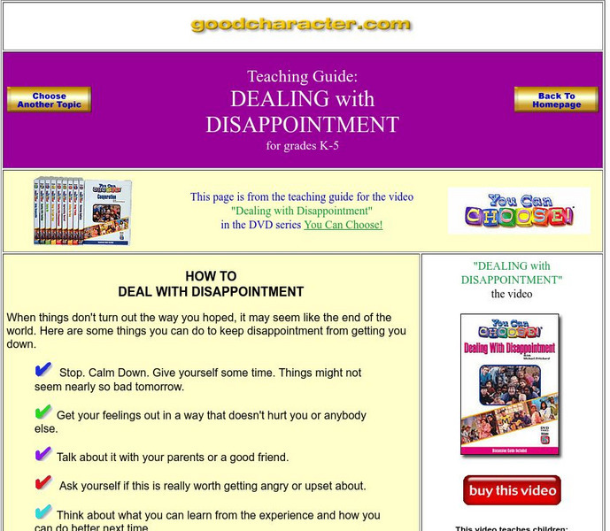 Good Character: Disappointment Lesson Plan