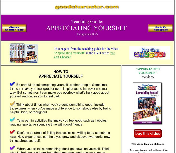 Good Character: Appreciating Yourself Lesson Plan Good Character: Appreciating Yourself Lesson Plan