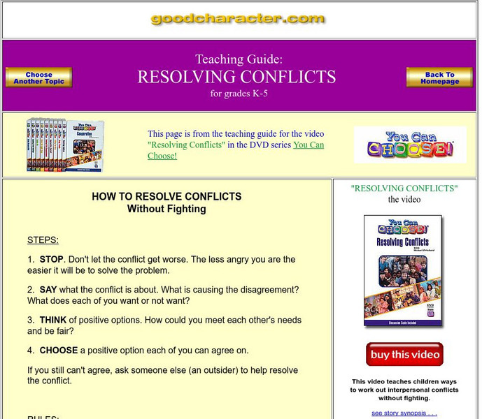 Good Character: Resolving Conflicts Lesson Plan Good Character: Resolving Conflicts Lesson Plan