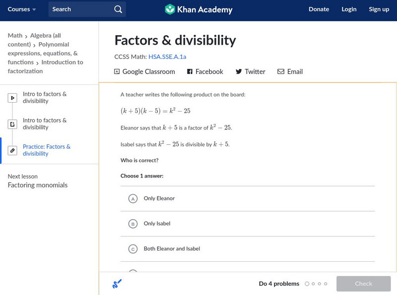 Khan Academy: Factors & Divisibility Unknown Type Khan Academy: Factors & Divisibility Unknown Type