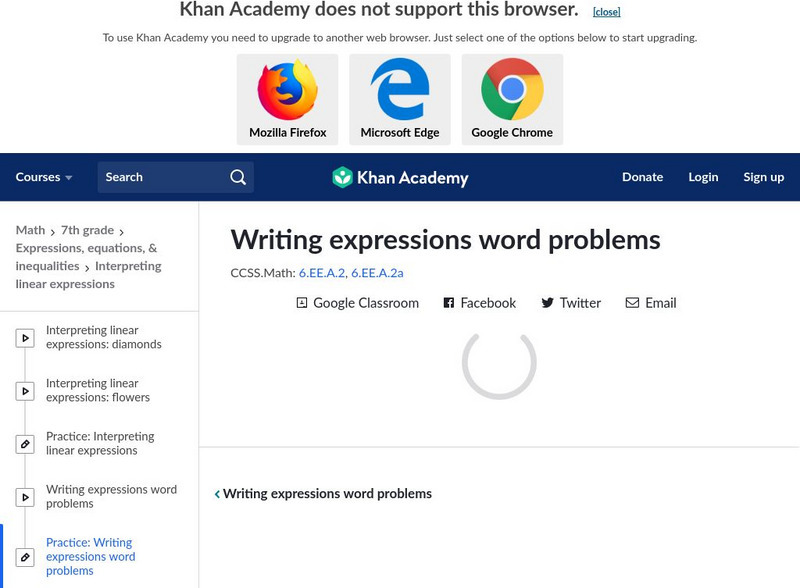 Khan Academy: Writing Expressions Word Problems Unknown Type Khan Academy: Writing Expressions Word Problems Unknown Type