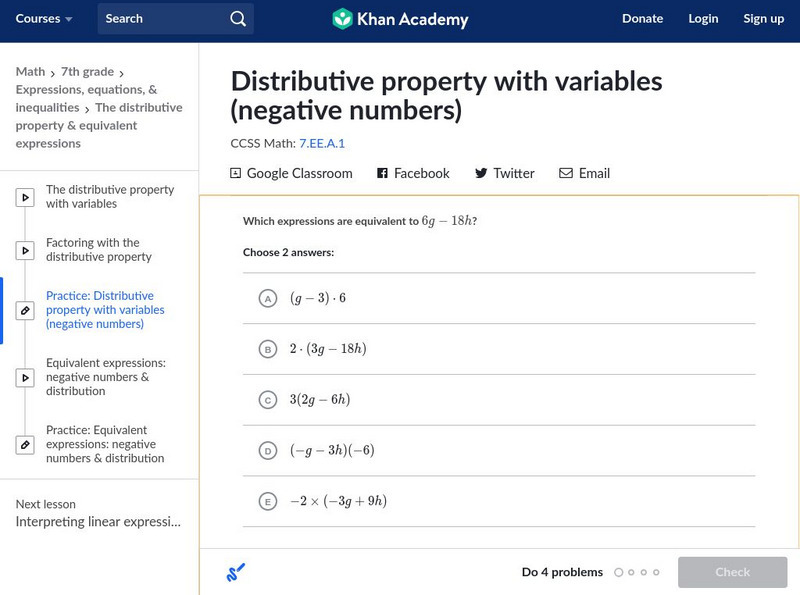 Khan Academy: Distributive Property With Variables Negative Numbers Unknown Type Khan Academy: Distributive Property With Variables Negative Numbers Unknown Type