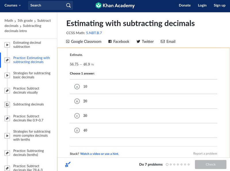 Khan Academy: Estimating With Subtracting Decimals Unknown Type Khan Academy: Estimating With Subtracting Decimals Unknown Type