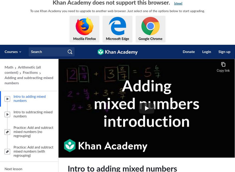 Khan Academy: Intro to Adding Mixed Numbers Instructional Video Khan Academy: Intro to Adding Mixed Numbers Instructional Video