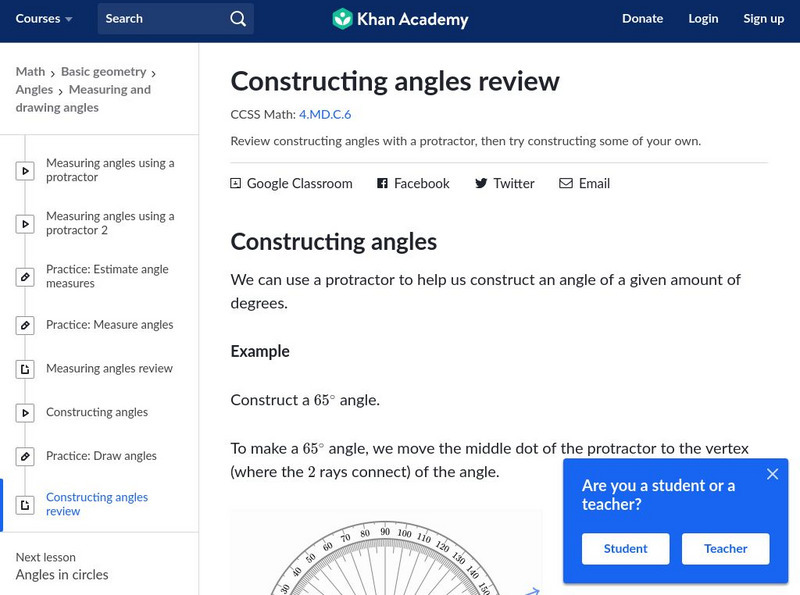 Khan academy constructing angles review handout for 4th grade lesson
