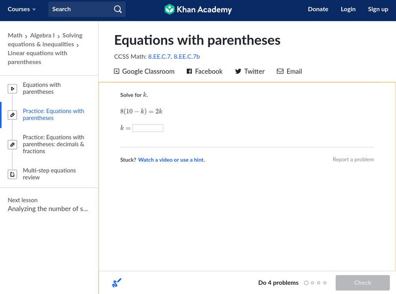 Khan Academy: Equations With Parentheses Unit Plan