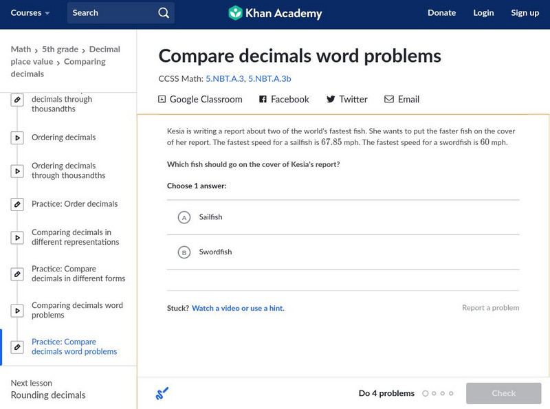Khan Academy: Compare Decimals Word Problems Unit Plan Khan Academy: Compare Decimals Word Problems Unit Plan