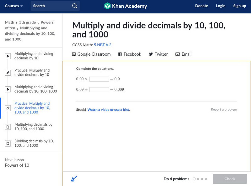 Khan Academy: Multiply and Divide Decimals by 10, 100, and 1000 Unit Plan Khan Academy: Multiply and Divide Decimals by 10, 100, and 1000 Unit Plan