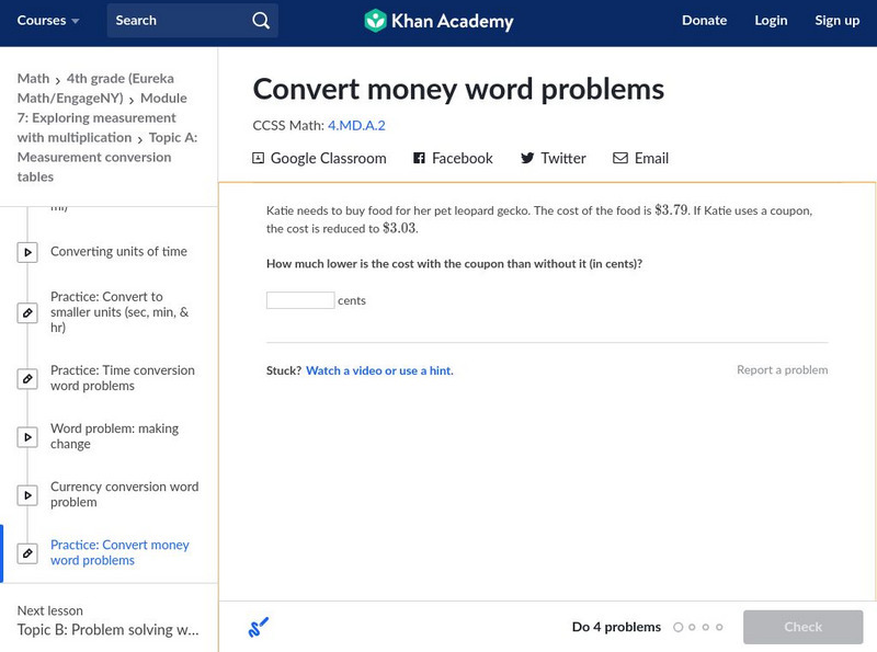 Khan Academy: Convert Money Word Problems Unit Plan Khan Academy: Convert Money Word Problems Unit Plan