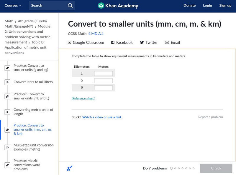 Khan academy convert to smaller units mm cm m km unknown type