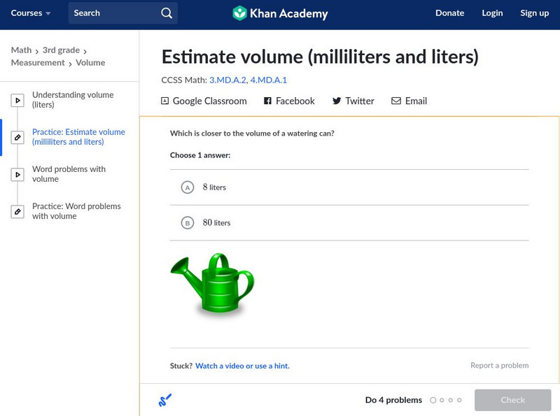 Khan Academy: Estimate Volume (Milliliters and Liters) Unit Plan Khan Academy: Estimate Volume (Milliliters and Liters) Unit Plan
