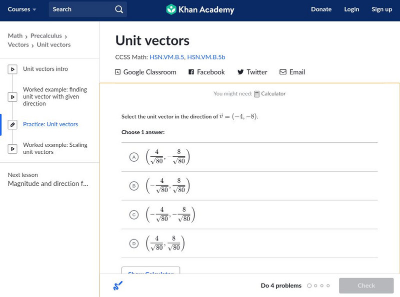 Khan Academy: Unit Vectors Unknown Type Khan Academy: Unit Vectors Unknown Type
