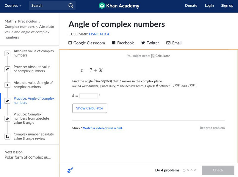 Khan Academy: Angle of Complex Numbers Unknown Type Khan Academy: Angle of Complex Numbers Unknown Type