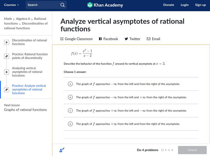 Khan Academy: Algebra Ii: Analyze Vertical Asymptotes of Rational Functions Unknown Type Khan Academy: Algebra Ii: Analyze Vertical Asymptotes of Rational Functions Unknown Type
