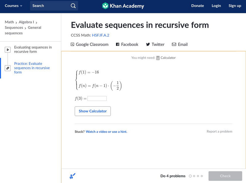 Khan Academy: Evaluate Sequences in Recursive Form Unit Plan