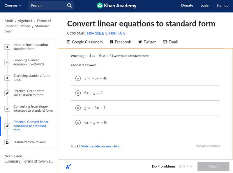Khan Academy: Convert Linear Equations to Standard Form Unit Plan Khan Academy: Convert Linear Equations to Standard Form Unit Plan