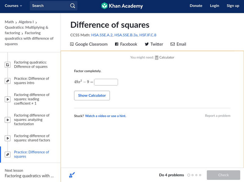 Khan Academy: Difference of Squares Unit Plan Khan Academy: Difference of Squares Unit Plan
