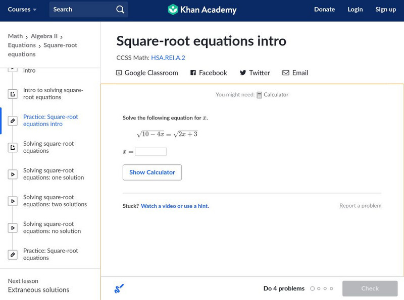 Khan Academy: Square Root Equations Intro Unknown Type Khan Academy: Square Root Equations Intro Unknown Type