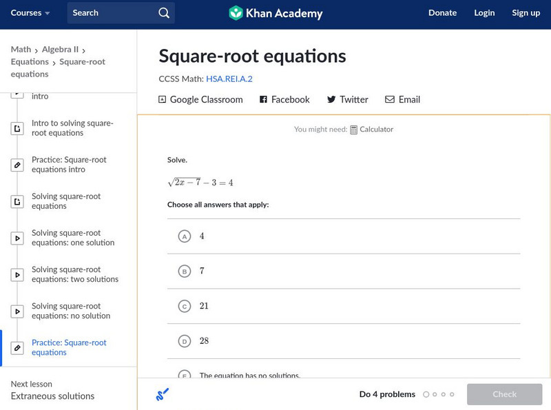 Khan Academy: Solve Square Root Equations Unknown Type Khan Academy: Solve Square Root Equations Unknown Type