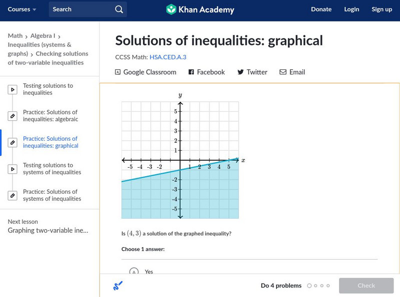 Khan Academy: Solutions of Inequalities Graphically Unknown Type Khan Academy: Solutions of Inequalities Graphically Unknown Type