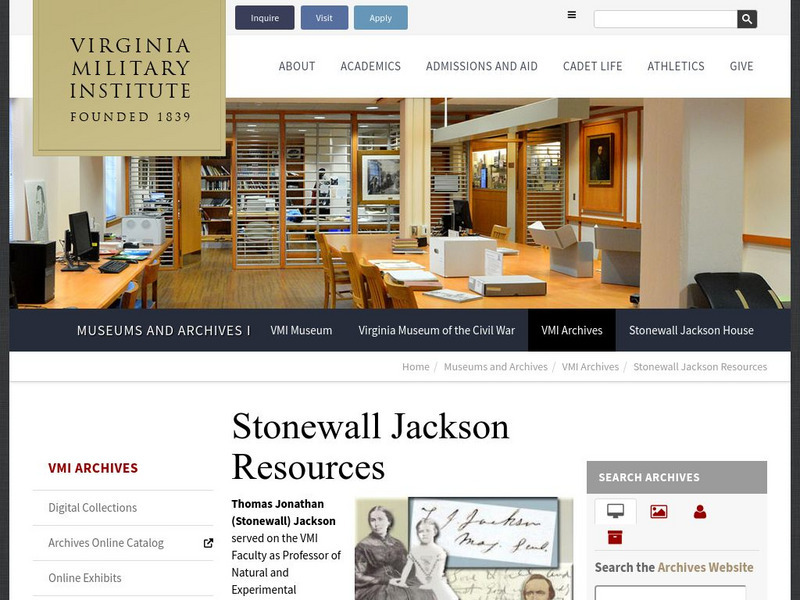 Virginia Military Institute Archives: Stonewall Jackson Resources Website