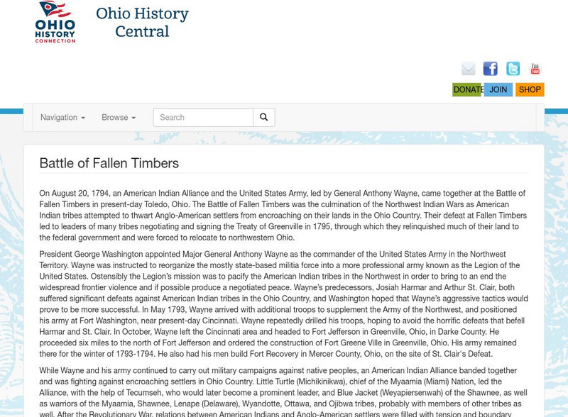 Ohio History Central: Battle of Fallen Timbers Handout Ohio History Central: Battle of Fallen Timbers Handout