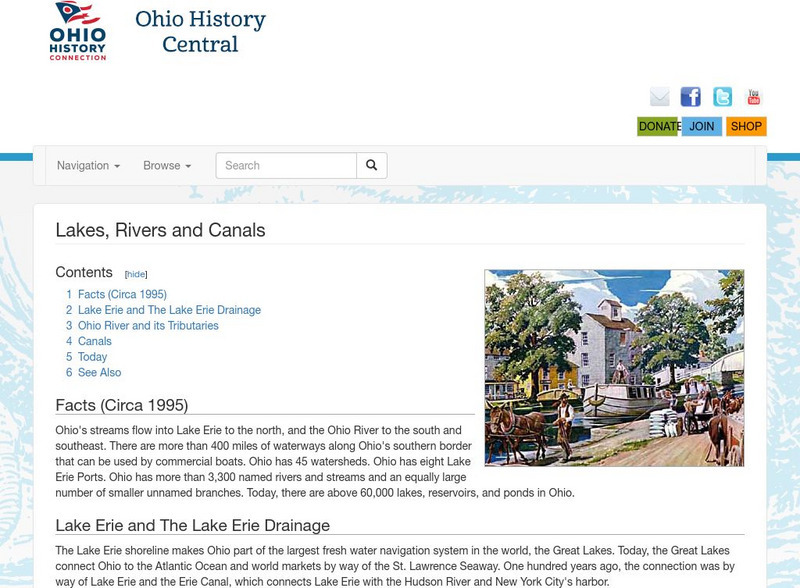 Ohio History Central: Lakes, Rives, & Canals Website Ohio History Central: Lakes, Rives, & Canals Website