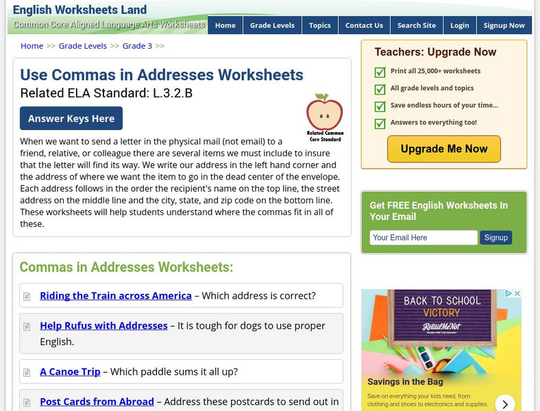 English Worksheets Land: Use Commas in Addresses Unknown Type English Worksheets Land: Use Commas in Addresses Unknown Type